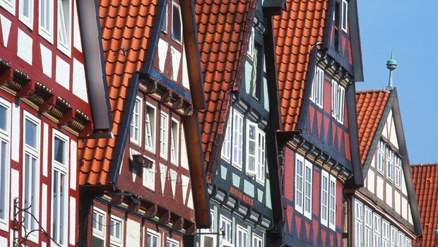 Lüneburg, bunte Giebel der Altstadt