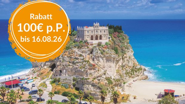 Kirche von Tropea auf Klippen, Kalabrien, Button