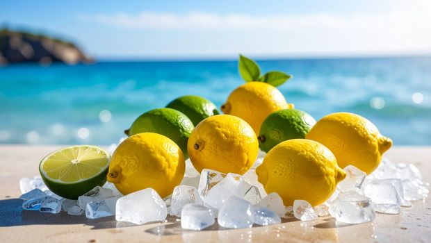 Zitronen auf Eis am Meer